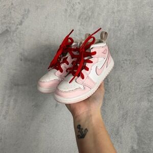 Baby Nike Air Jordan 1 Mid TD Pink White Red DQ8425-608 Sneaker Shoe Trainer